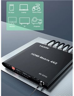 HDMI matrix switch CAB-H155 με τηλεχειριστήριο, 4 σε 2, 8K/60Hz, μαύρο