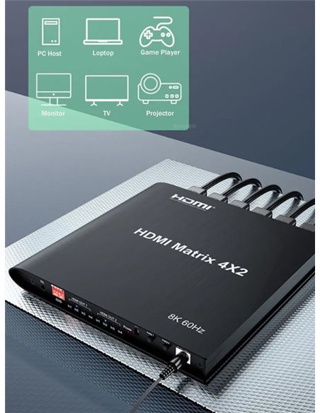 HDMI matrix switch CAB-H155 με τηλεχειριστήριο, 4 σε 2, 8K/60Hz, μαύρο