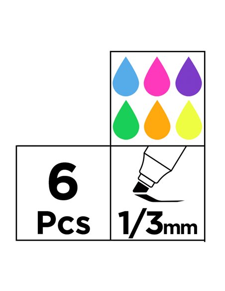 MP μαρκαδόροι υπογράμμισης PE519, διάφορα χρώματα, 1/3mm, 6τμχ