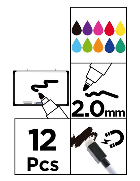 MP χρωματιστοί μαρκαδόροι ασπροπίνακα PE128-03, πάχος μύτης 2mm, 12τμχ