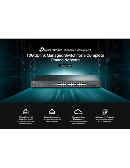 TP-LINK L2+ Managed Switch TL-SG3428X, 24-Port Gigabit, 4x SFP+, Ver.1.0