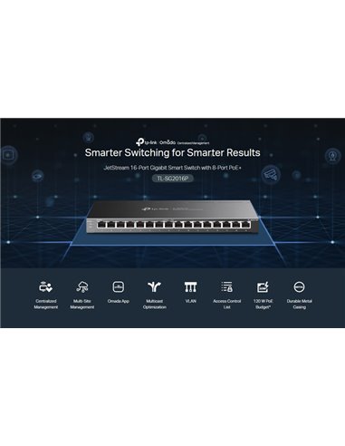 TP-LINK JetStream switch TL-SG2016P, 16-Port Gigabit, 8x PoE+, Ver. 1.0
