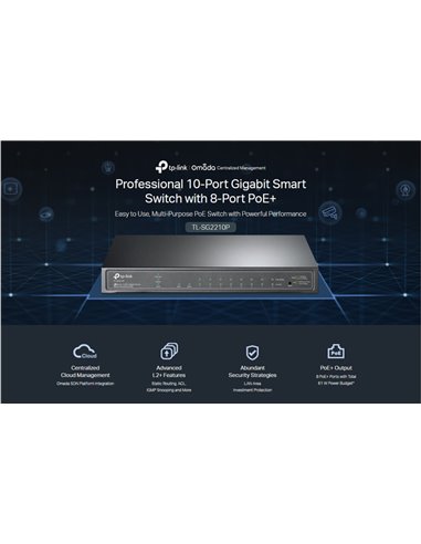 TP-LINK JetStream switch TL-SG2210P, 10-Port Gigabit, 8x PoE+, Ver. 5.0