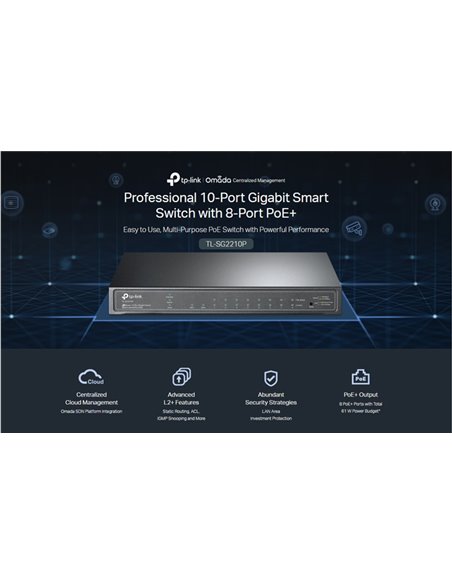 TP-LINK JetStream switch TL-SG2210P, 10-Port Gigabit, 8x PoE+, Ver. 5.0