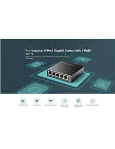 TP-LINK desktop switch TL-SG1005LP, 5-Port Gigabit, 4x PoE+, Ver. 2.0