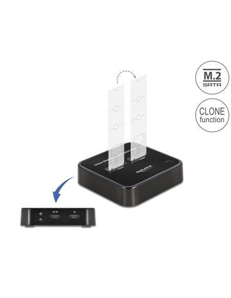 DELOCK docking station για M.2 SATA SSD 64178, 2 θέσεων, 6Gbps, clone function, μαύρο