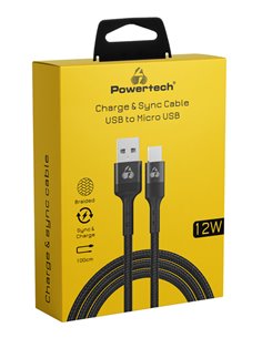 POWERTECH καλώδιο USB σε Micro USB PTR-0125, 12W 2.4A, copper, 1m, μαύρο