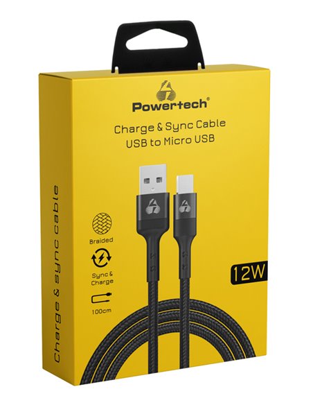 POWERTECH καλώδιο USB σε Micro USB PTR-0125, 12W 2.4A, copper, 1m, μαύρο