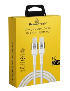 POWERTECH καλώδιο USB-C σε Lightning PTR-0127, PD 20W, copper, 1m, λευκό