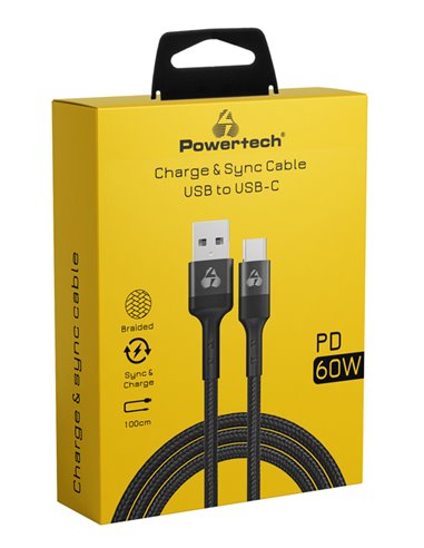 POWERTECH καλώδιο USB σε USB-C PTR-0128, PD 60W, copper, 1m, μαύρο