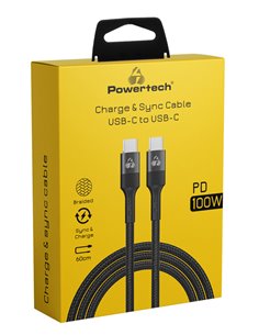 POWERTECH καλώδιο USB-C PTR-0133, PD 100W, copper, 60cm, μαύρο