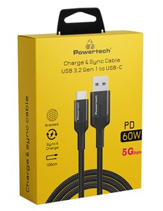 POWERTECH καλώδιο USB σε USB-C PTR-0134 PD 60W, 5Gbps, copper, 1m, μαύρο