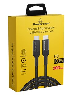POWERTECH καλώδιο USB-C PTR-0136, PD 100W, 20Gbps, copper, 1m, μαύρο