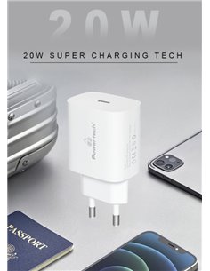 POWERTECH φορτιστής τοίχου PT-1091, USB-C, PD 20W, λευκός