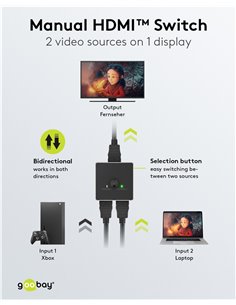 GOOBAY HDMI switch 58486, 2-in σε 1-out, 4K/60Hz, μαύρο