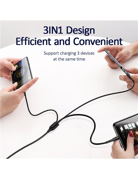 USAMS καλώδιο USB σε USB-C/Lightning/Micro USB US-SJ374, 10W, 1m, μαύρο