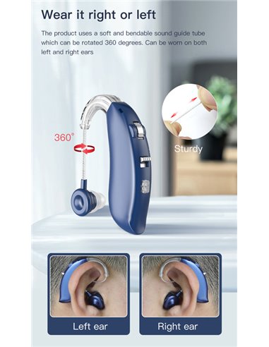 POWERTECH ακουστικό βαρηκοΐας PT-1096, επαναφορτιζόμενο, Bluetooth, μπλε