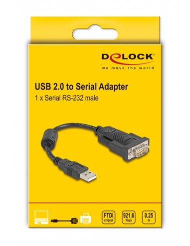 DELOCK αντάπορας USB σε RS-232 61549, 921.6Kbps, 0.25m, μαύρος