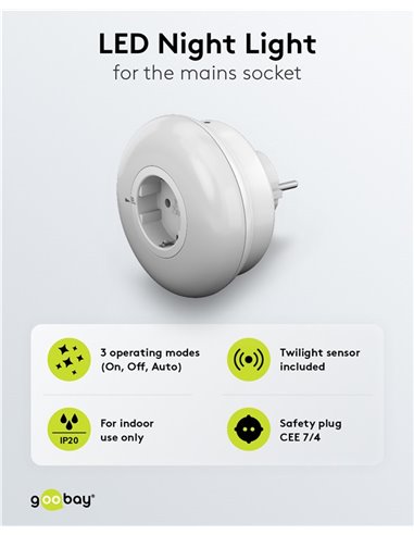 GOOBAY LED φωτιστικό νυκτός 64566 με πρίζα schuko, 6500K, IP20