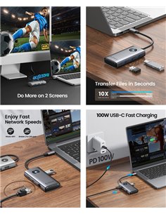 ORICO docking station PW11-6PR, 6 θυρών, USB-C σύνδεση, 100W PD 4K, γκρι