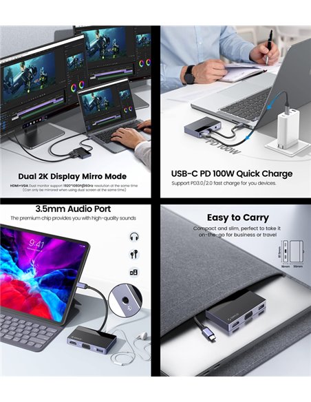ORICO docking station DM-5P, 5 θυρών, USB-C σύνδεση, 100W PD, 4K, μαύρο