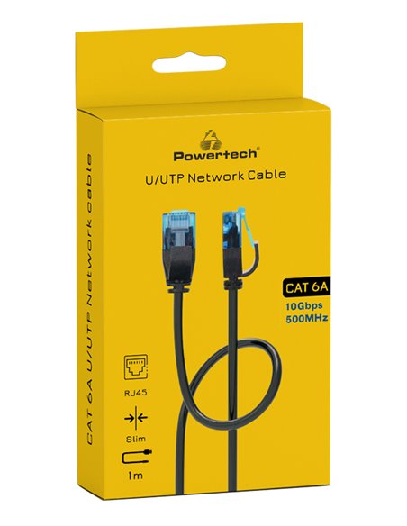 POWERTECH καλώδιο δικτύου PTR-0142 Cat 6a U/UTP, copper, slim, 1m, μαύρο