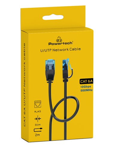 POWERTECH καλώδιο δικτύου PTR-0143 Cat 6a U/UTP, copper, slim, 2m, μαύρο