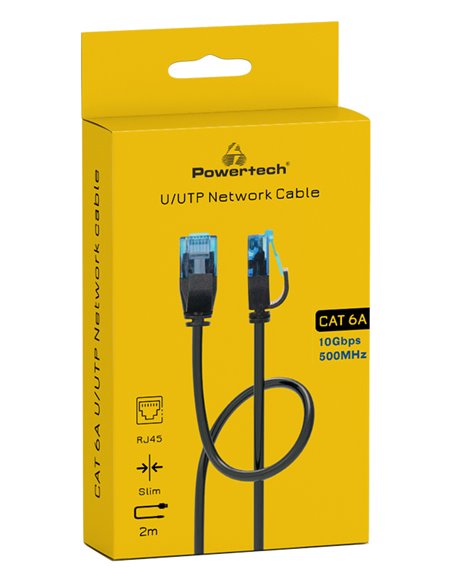 POWERTECH καλώδιο δικτύου PTR-0143 Cat 6a U/UTP, copper, slim, 2m, μαύρο