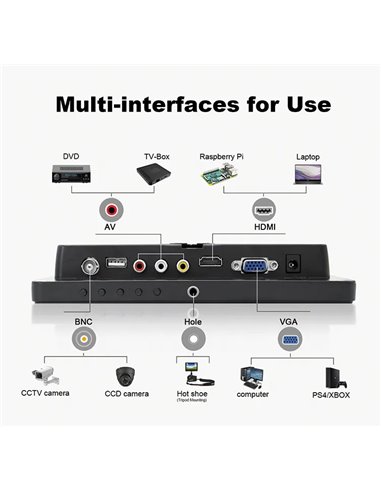 POWERTECH οθόνη LED PT-1108 8" 1024x768, IPS, HDMI/VGA/AV/BNC/USB, μαύρη