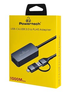 POWERTECH αντάπτορας δικτύου PTR-0149, USB & USB-C, 1000 Mbps, γκρι