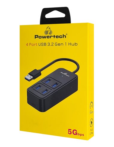 POWERTECH USB 3.2 hub PTR-0153, 4x θυρών, 5Gbps, USB σύνδεση, μαύρο