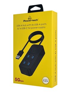 POWERTECH USB 3.2 hub PTR-0157, 4x θυρών, 5Gbps, USB σύνδεση, 1m, μαύρο