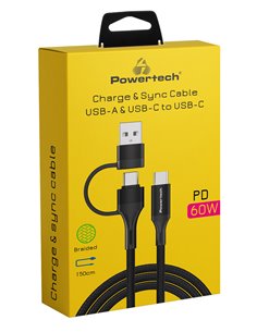 POWERTECH καλώδιο USB & USB-C σε USB-C PTR-0158, PD 60W, copper, 1.5m, μαύρο