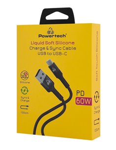 POWERTECH καλώδιο USB-C σε USB PTR-0161, σιλικόνης, 60W, 480Mbps, 1m, μαύρο