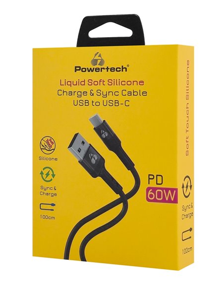POWERTECH καλώδιο USB-C σε USB PTR-0161, σιλικόνης, 60W, 480Mbps, 1m, μαύρο