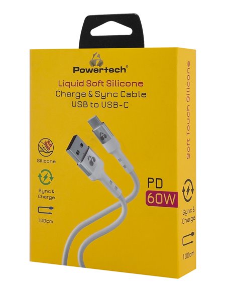 POWERTECH καλώδιο USB-C σε USB PTR-0162, σιλικόνης, 60W, 480Mbps, 1m, λευκό