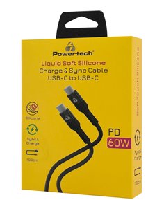 POWERTECH καλώδιο USB-C PTR-0163, σιλικόνης, 60W, 480Mbps, 1m, μαύρο