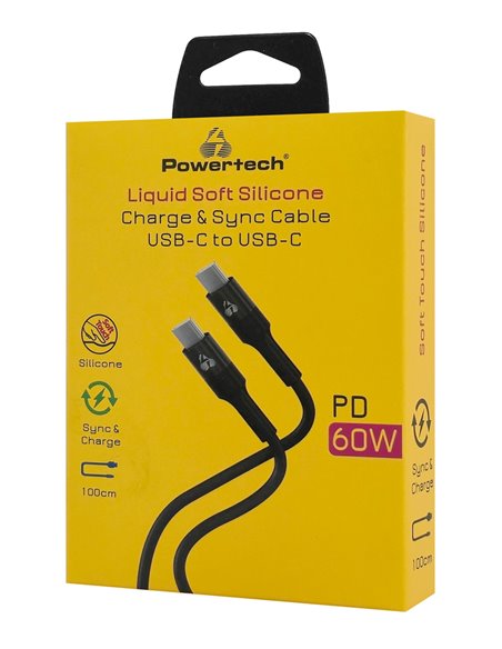 POWERTECH καλώδιο USB-C PTR-0163, σιλικόνης, 60W, 480Mbps, 1m, μαύρο