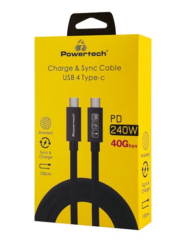 POWERTECH καλώδιο USB-C PTR-0165, USB4, 240W, 40Gbps, 8K/60Hz, 1m, μαύρο