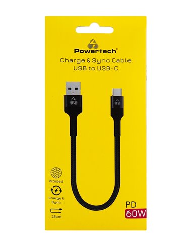 POWERTECH καλώδιο USB-C σε USB PTR-0166, 60W, 480Mbps, 25cm, μαύρο