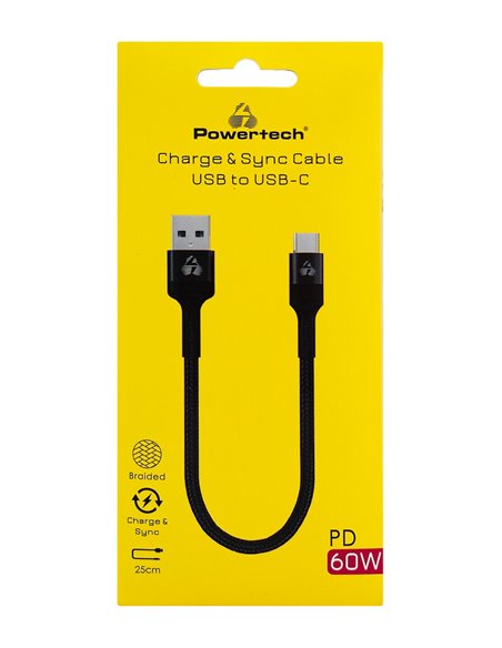 POWERTECH καλώδιο USB-C σε USB PTR-0166, 60W, 480Mbps, 25cm, μαύρο