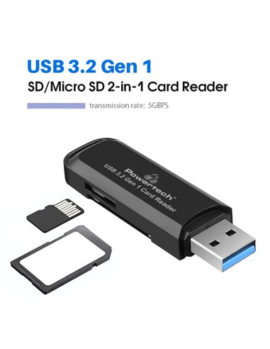 POWERTECH card reader PT-1112 για SD & micro SD, USB 3.2, 5Gbps, μαύρο