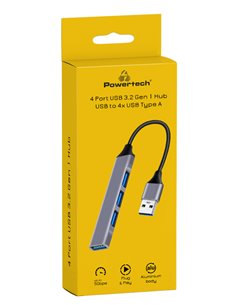 POWERTECH USB hub PT-1114, 4x θυρών, 5Gbps, USB σύνδεση, γκρι