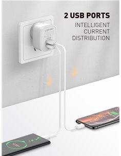 LDNIO φορτιστής τοίχου A201 με καλώδιο USB-C, 2x USB, 12W, λευκός