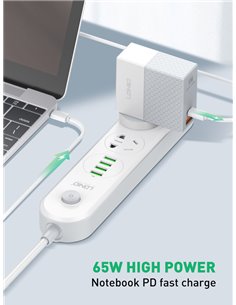 LDNIO φορτιστής τοίχου A2620C με καλώδιο, USB & USB-C, 65W PD, λευκός