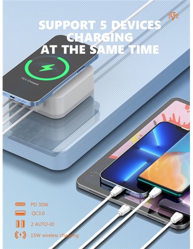 LDNIO σταθμός φόρτισης AW004, USB-C/3x USB/wireless, 32W, PD/QC, λευκός