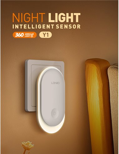 LDNIO φωτιστικό νυκτός Y1 με αισθητήρα φωτός, 0.5W, 3500K