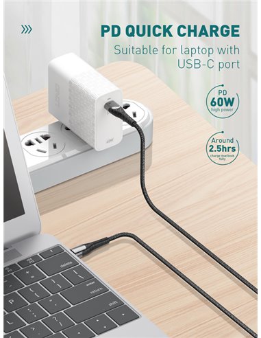 LDNIO καλώδιο USB-C σε USB-C LC102, 65W PD, 2m, γκρι