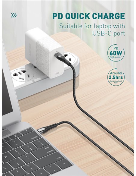 LDNIO καλώδιο USB-C σε USB-C LC102, 65W PD, 2m, γκρι