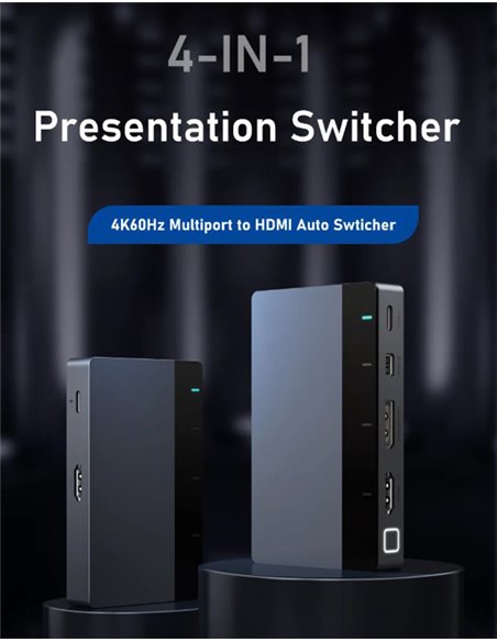 CABLETIME multi-port switch CT-PS41-GB1 σε HDMI, 4 σε 1, 4K/60Hz, γκρι